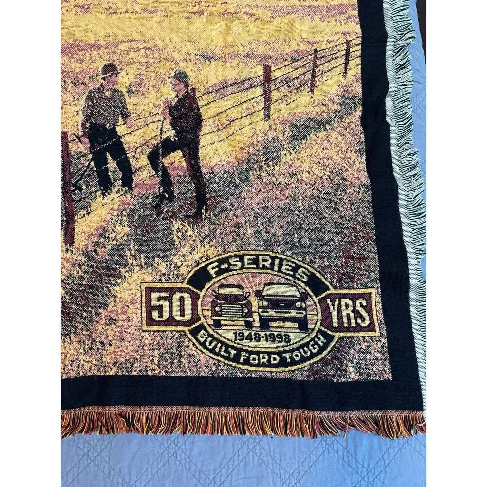 Ford F-Series 50th Anniversary Woven Tapestry Throw Blanket Built Ford Tough VTG